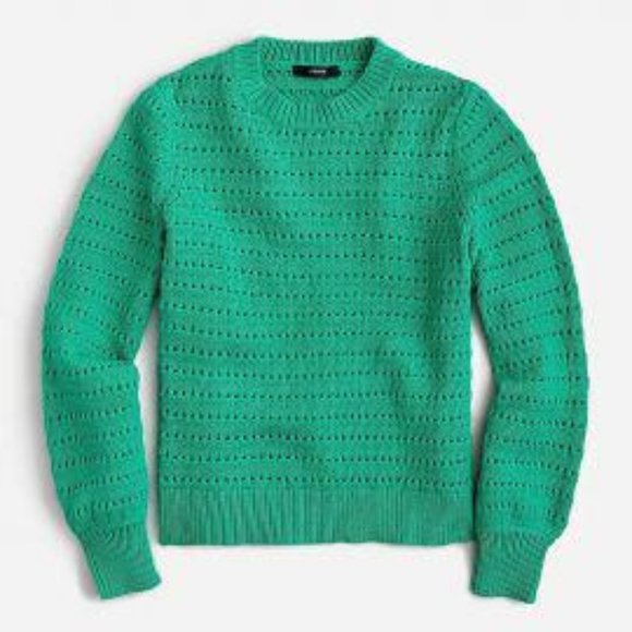 J. Crew Sweaters - J. Crew Balloon sleeve striped pointelle green relaxed pullover sweater sz XL